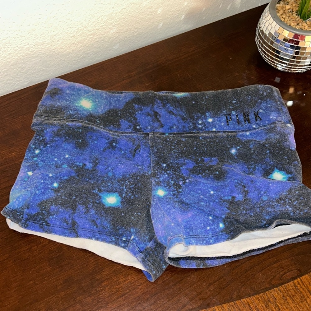 Rare 2000s PINK galaxy yoga booty shorts limited edition print  FADED!